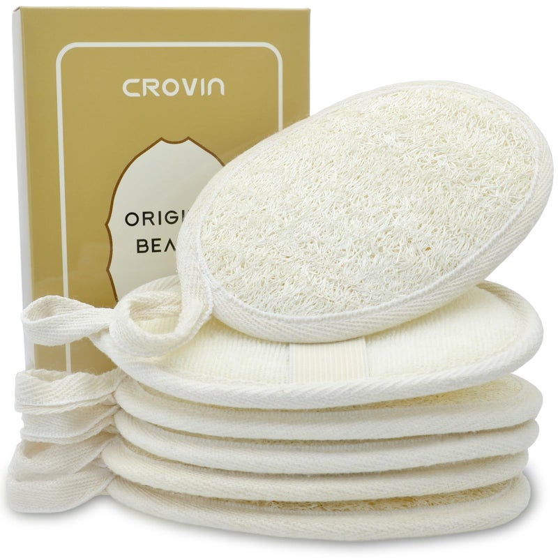 CROVIN Natural Loofah Exfoliating Body Scrubber Made with Natural Shower Loofah Sponge for Men and Womens SPA  Pack of 6 Exfoliating Loofah Sponge PackagePerfect for Bath Shower