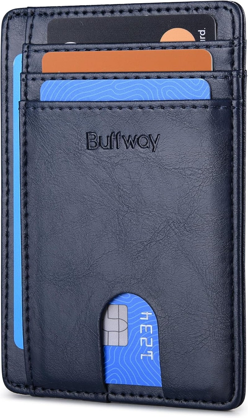 Buffway Slim Minimalist Front Pocket RFID Blocking Leather Wallets for Men and Women - Alaska Blue - Image 1