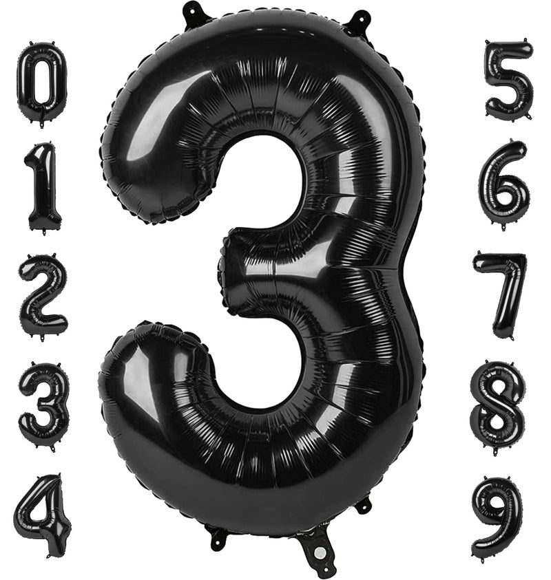 Mluchee Numbers Balloon 3, 40 Inch Large Black Balloon for Three Year Old Birthday Decor, 3 13 30 31 Birthday Party Decorations for Wedding Supplies - Image 1