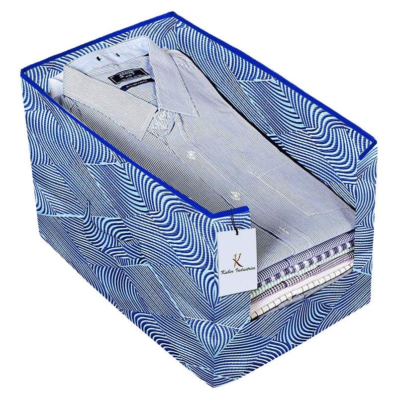 Kuber Industries Laheriya Printed 2 Piece Non Woven Shirt Stacker Wardrobe Organizer Set Blue Orange CTKTC35118 - Image 2