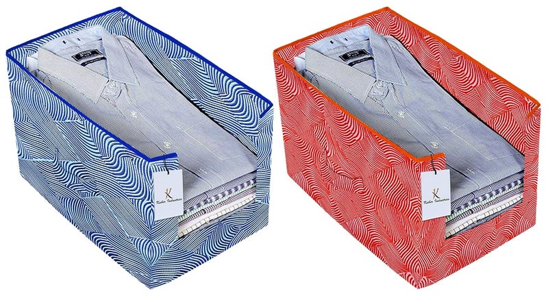 Kuber Industries Laheriya Printed 2 Piece Non Woven Shirt Stacker Wardrobe Organizer Set Blue Orange CTKTC35118 - Image 1