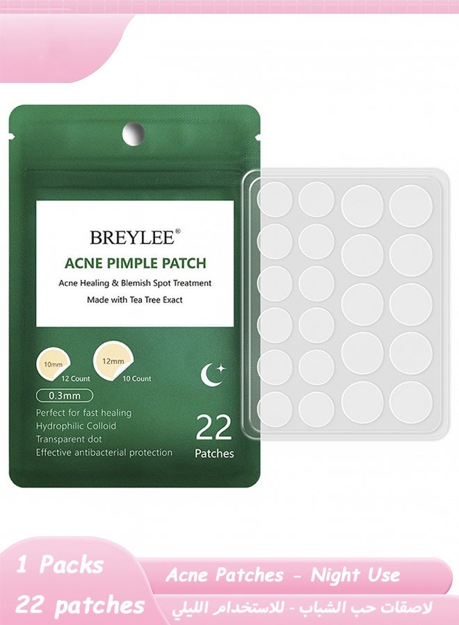 Breylee 22PCS Invisible Acne Patch for Night Care – Ultra Thin Hydrocolloid Pimple Patch for Fast Healing, Waterproof Spot Treatment for Face - Image 1