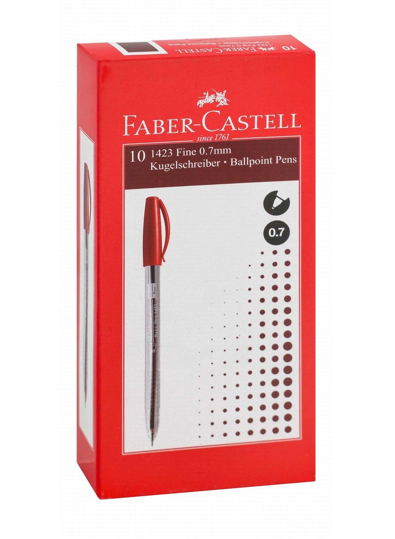 FABER-CASTELL 10-Piece Ballpoint Pen Red Ink 0.7mm Tip - Image 1