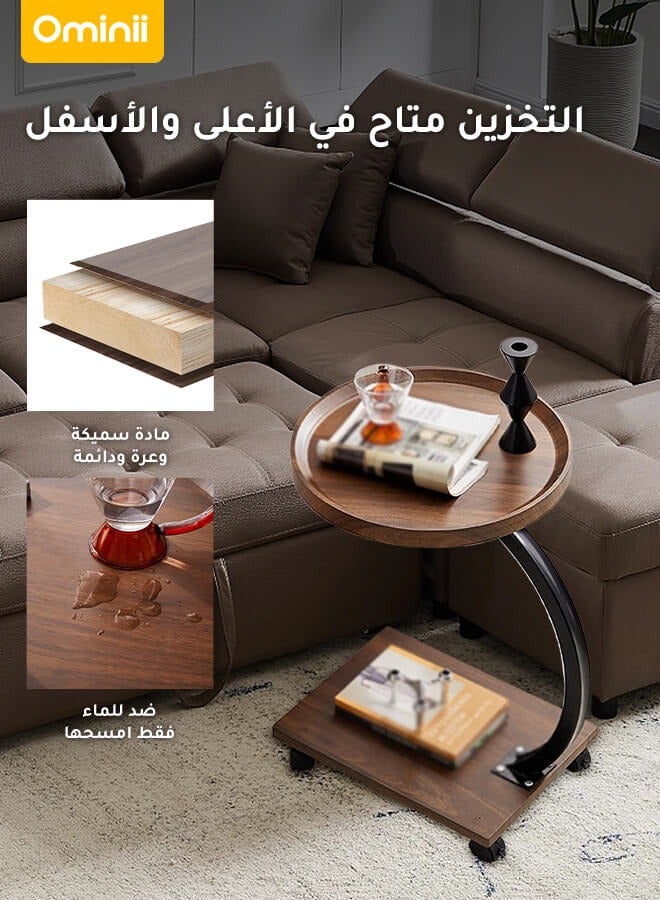 Ominii Multi-Use Mobile Coffee Table with Wheels – Waterproof Wood Top, Raised Edge & Storage, Ideal for Sofa, Bedside, Balcony or Living Room - Image 3