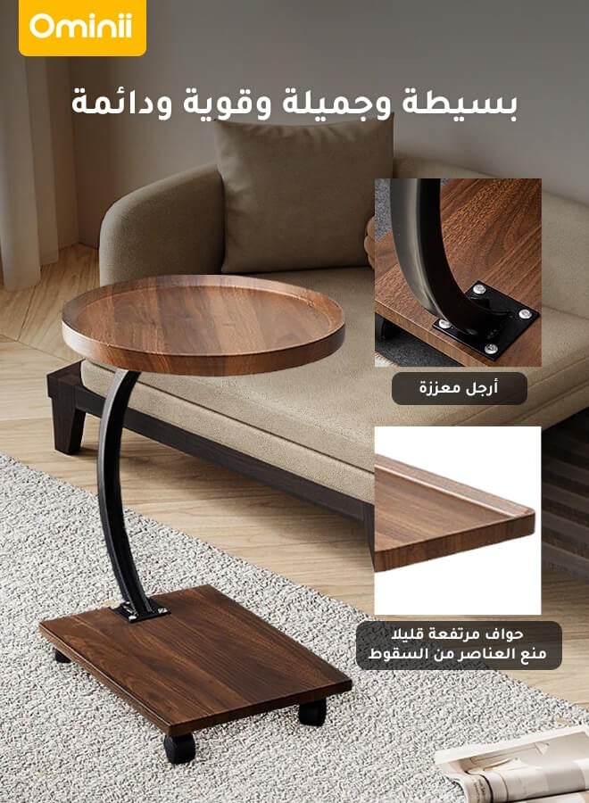 Ominii Multi-Use Mobile Coffee Table with Wheels – Waterproof Wood Top, Raised Edge & Storage, Ideal for Sofa, Bedside, Balcony or Living Room - Image 4