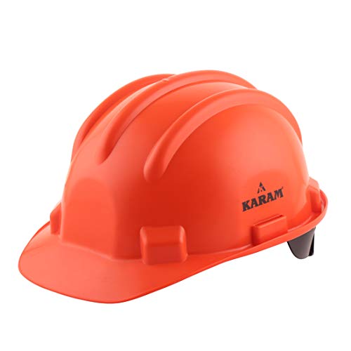 KARAM PN521 Safety Helmet for Men Construction Helmet | Ratchet Type Adjustment with Adjustable Chin Strap | Work Helmet with Side Slot for Attachment | is:2925:1984 Certified | Orange - Image 1