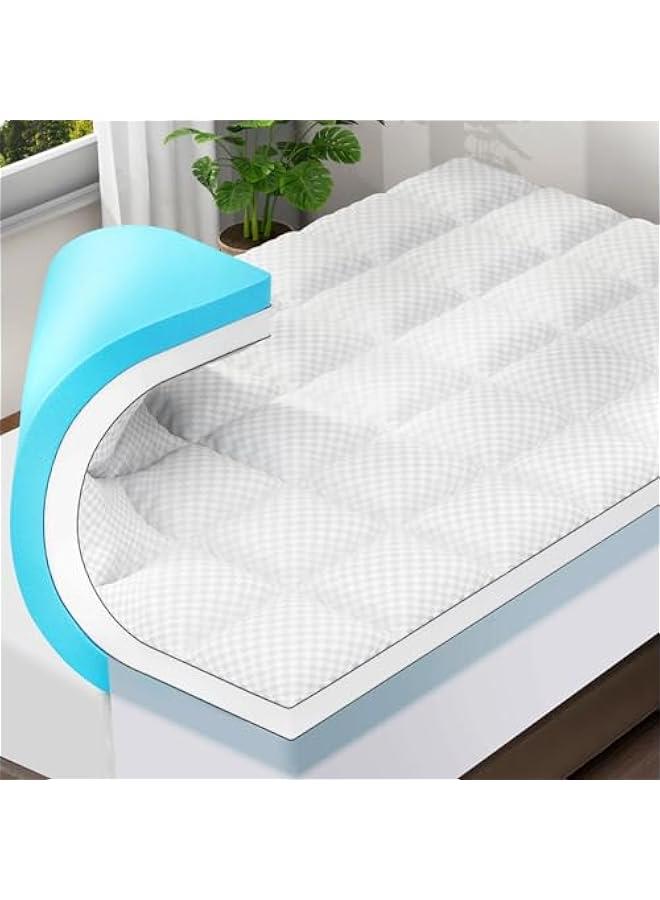 Arabest 4 Inch Dual-Layer Memory Foam Mattress Topper with Cooling Pillow Top and Gel Memory Foam - Full Size, White - Image 1