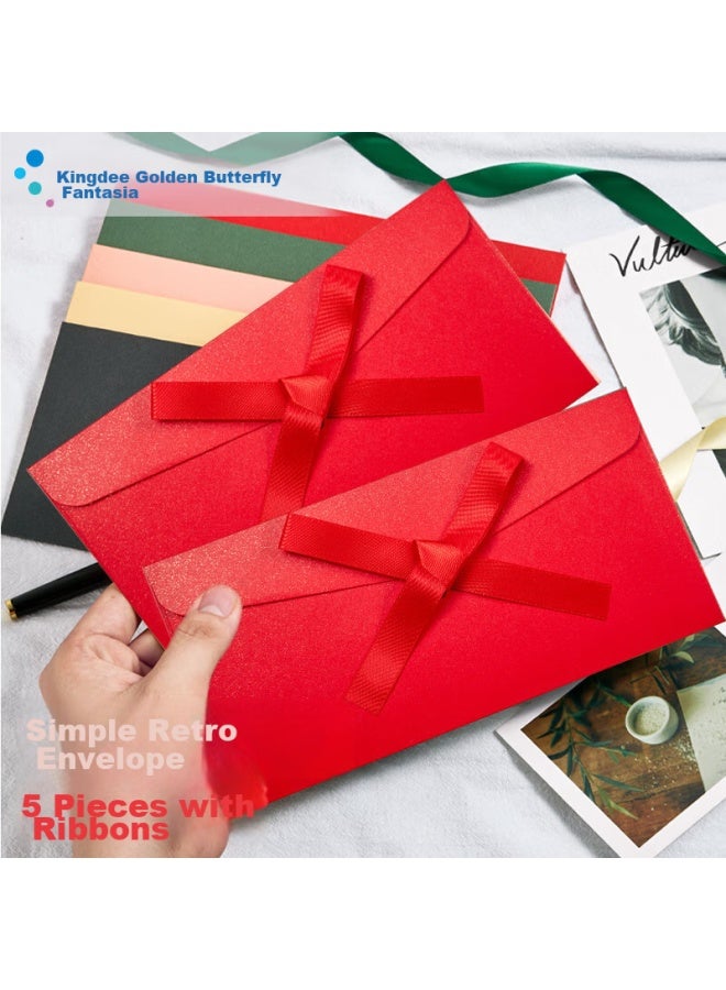 Kingdee Simple Vintage Envelope With Ribbon, Bright Red Single Envelope, Birthday Gift, Invitation, Confession Card, Valentine's Day Envelope, Handwritten Letter - Image 1