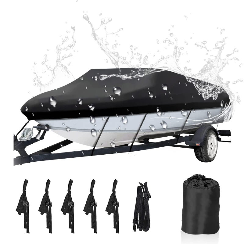 NEVERLAND Trailerable Boat Cover Waterproof Heavy Duty Marine Grade Polyester Canvas Fits V ShapeVHull and TriHull Runabouts ProSTYL Bass Boats Boat Length 2022ft Beam Width up to 102Black