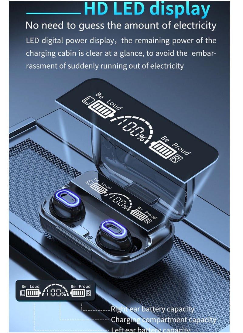 Generic - TWS M1 wireless bluetooth headset touch sports in-ear headset waterproof noise reduction binaural bluetooth 5.1 headset Black wireless earbuds true wireless compatible apple Suitable for Android and o - Image 1