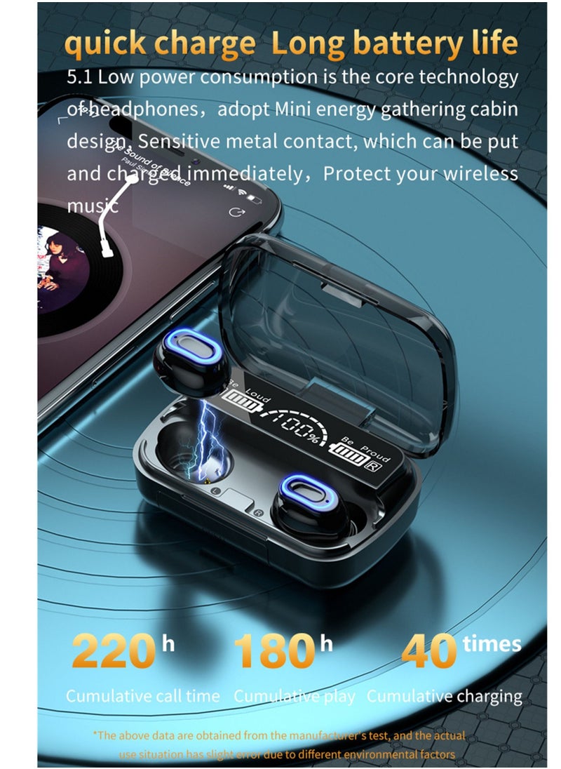 Generic - TWS M1 wireless bluetooth headset touch sports in-ear headset waterproof noise reduction binaural bluetooth 5.1 headset Black wireless earbuds true wireless compatible apple Suitable for Android and o - Image 1