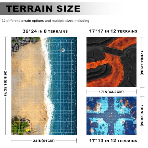 sabermaster DND Map 32 Terrain 24 x 3617 x 1713 x 17 Double Sidedv Grids Dry Erase Battle Mats for Dungeons Dragons Game with Dice SetClipsEraserMarkers - Image 5