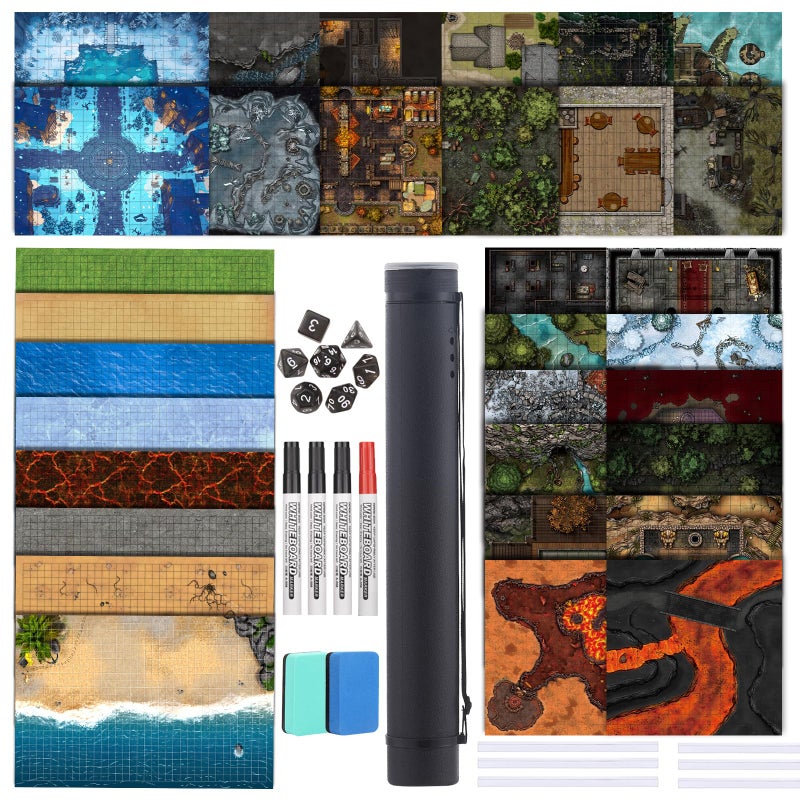 sabermaster DND Map 32 Terrain 24 x 3617 x 1713 x 17 Double Sidedv Grids Dry Erase Battle Mats for Dungeons Dragons Game with Dice SetClipsEraserMarkers - Image 2