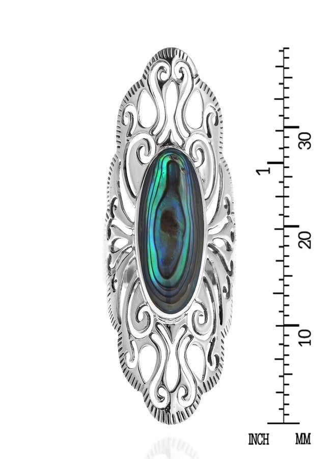 AeraVida Vintage Filigree Swirl Beauty Oval Abalone Shell .925 Sterling Silver Ring | Delicate Wedding Rings For Women | Gift for Women (8) - Image 5