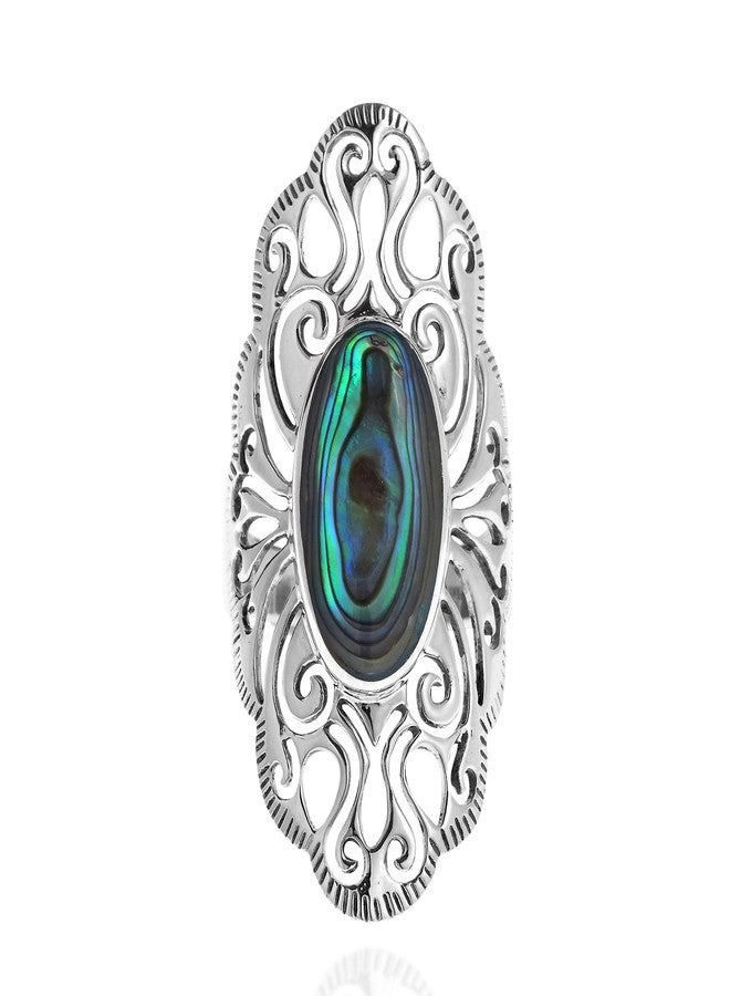 AeraVida Vintage Filigree Swirl Beauty Oval Abalone Shell .925 Sterling Silver Ring | Delicate Wedding Rings For Women | Gift for Women (8) - Image 1