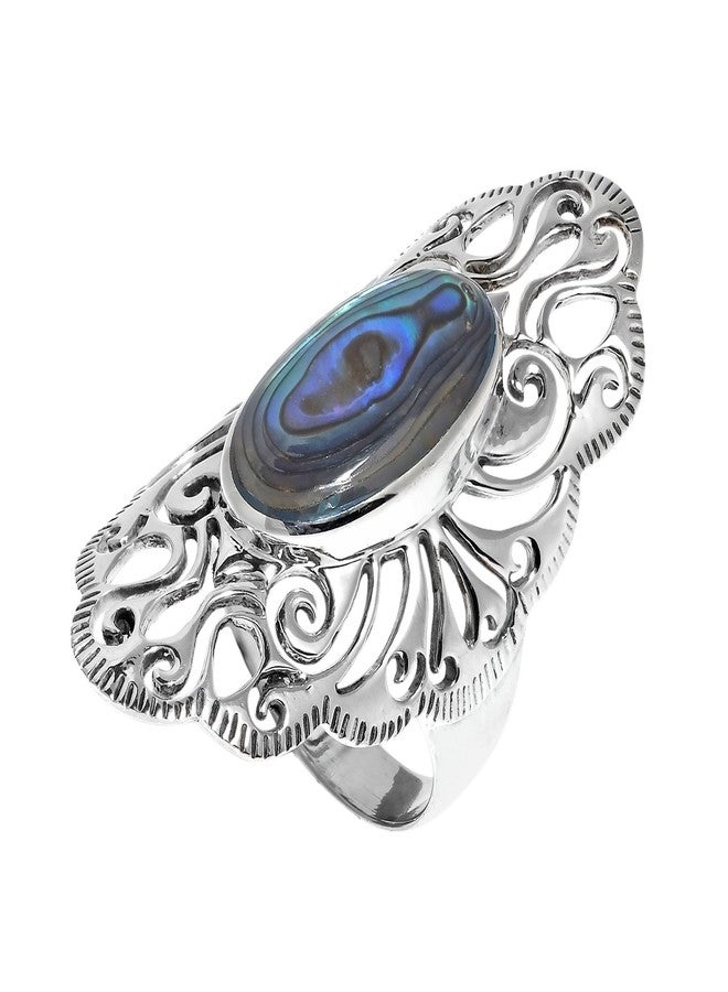 AeraVida Vintage Filigree Swirl Beauty Oval Abalone Shell .925 Sterling Silver Ring | Delicate Wedding Rings For Women | Gift for Women (8) - Image 2