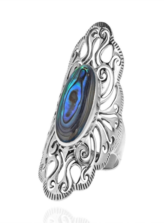 AeraVida Vintage Filigree Swirl Beauty Oval Abalone Shell .925 Sterling Silver Ring | Delicate Wedding Rings For Women | Gift for Women (8) - Image 3