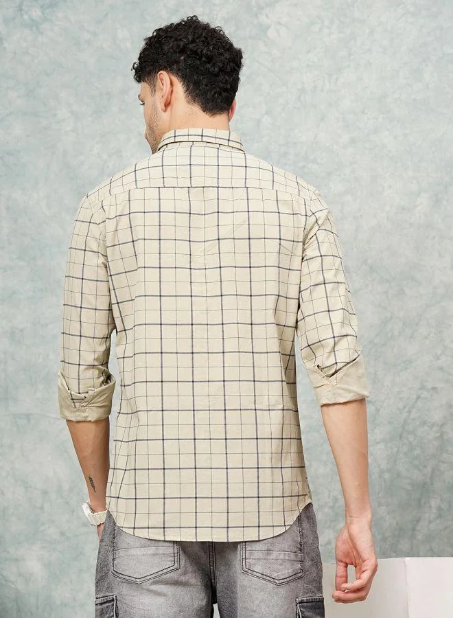 ذا انديان كراج كو Men Slim Fit Checkered Full Sleeves Cutaway Collar Casual Shirt