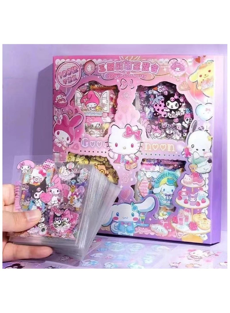 سانريو ملصقات انيمي سانريوللبنات - مجموعة ملصقات سانريو من 100 ورقة، مجموعة ملصقات زينة جمالية من الفينيل، مثالية لسجل القصاصات والمجلات واللابتوب وتزيين الغرفة - Image 1