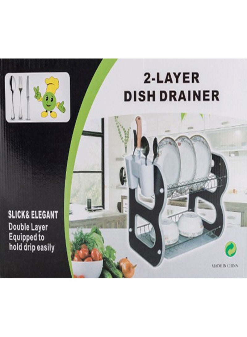 DubaiGallery 2 Layer Dish Drying Stand Dish Rack with Drain Tray Bowl Storage Rack Plate Organizer Utensil Holder Dish Driner for Kitchen Countertop (B) - Image 2