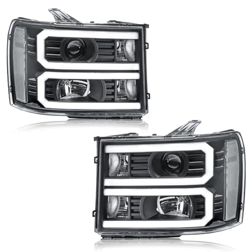 Fullux LED DRL Headlights for 20072013 GMC Sierra 1500 2500HD 3500HD No Classic Front Lights 2PC Replacements Front Left Right Side Headlamp Black Housing Clear Reflector 0714 - Image 1