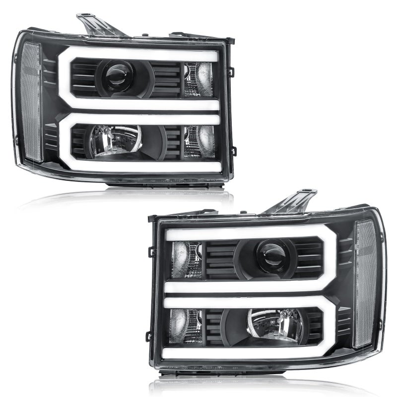 Fullux LED DRL Headlights for 20072013 GMC Sierra 1500 2500HD 3500HD No Classic Front Lights 2PC Replacements Front Left Right Side Headlamp Black Housing Clear Reflector 0714 - Image 3