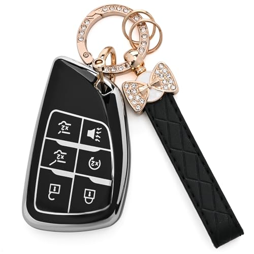 JAMCARI for Chevy Key Fob Cover Soft TPU Protection Case with Keychain for 20212025 Chevy Suburban Tahoe GMC Yukon Denali Silverado Buick Enclave Smart Remote Key Shell 6 Buttons Black - Image 1