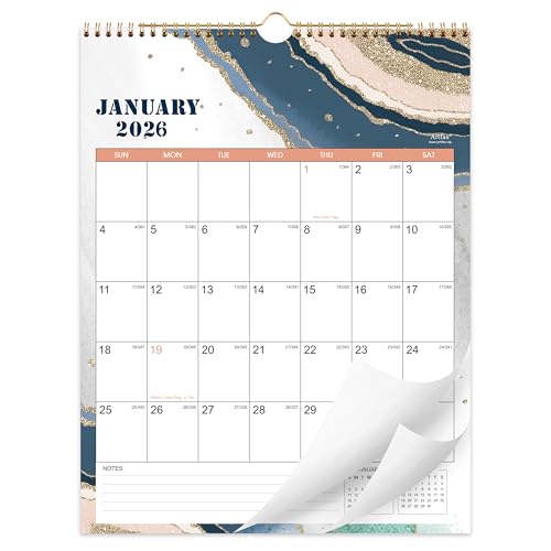 Artfan 2026 Wall Calendar - JAN 2026 - DEC 2026, 12 Monthly Calendar, 2026 Calendar with Thick Paper, 12" x 15", Twin-Wire Binding + Hanging Hook + Large Blocks with Julian Dates - Sand - Image 1