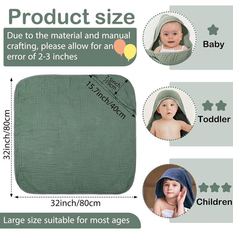 VitalCozy 6 قطع من مناشف الاستحمام القطنية للأطفال بغطاء رأس وقطع قماش 32 × 32 بوصة بطانيات ماصة للهدايا للأطفال حديثي الولادة باللون الأخضر والأزرق - Image 2
