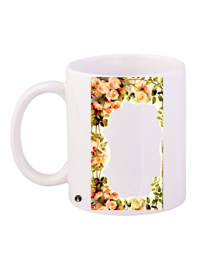 Flower Printed Coffee Mug White/Yellow/Green 11ounce
