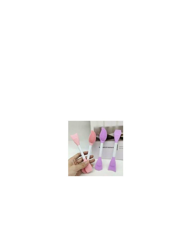 قطعتان من فرشاة قناع الوجه المصنوعة من السيليكون ذات الطرفين بألوان مختلفة، أداة تجميل قناع الوجه، ملعقة قناع الوجه الناعمة من السيليكون B10 - Image 1