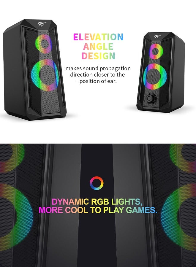 RGB Computer Speakers, USB Speakers with 360° Surround Sound, Plug and Play, Suitable for Home, Office, Game Room Use