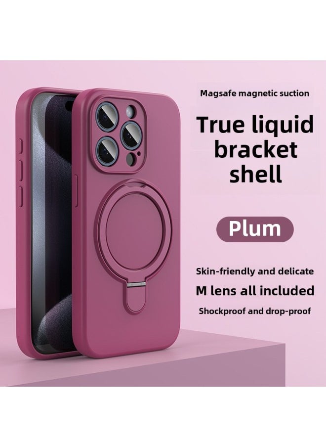 Generic - Apple 16 Mobile Phone Case Magsafe Bracket Magnetic 15promax Liquid Silicone IPhone14 Protective Cover Soft-Color:Plum Stand Model With Packaging-Applicable Models:iPhone15plus - Image 1