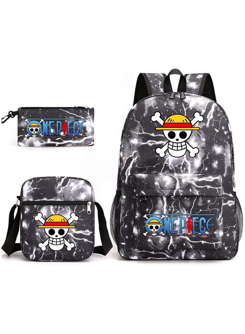 general 3PCS Backpack Set,One Piece School Backpack,Large Capacity Casual Backpack with Lunch Bag and Pencil case for Boys Girls Students