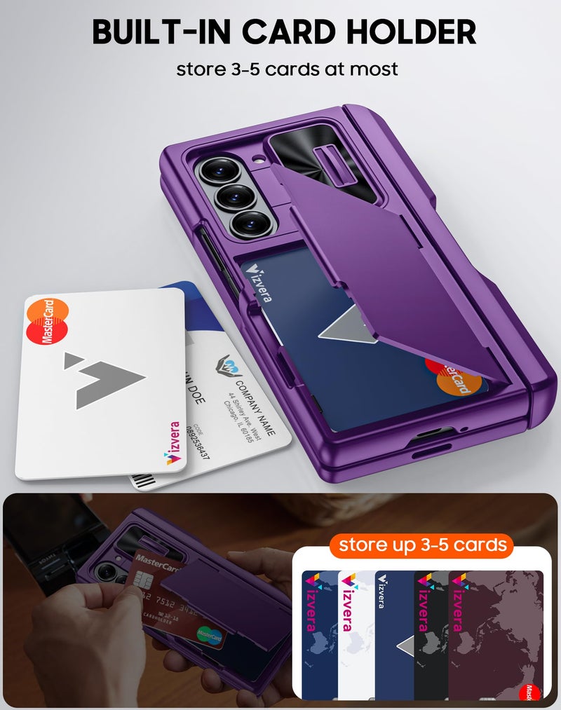 Vizvera for Samsung Galaxy Z Fold 6 Case RFID Wallet with Cards Holder [S Pen Holder] [Camera Cover] Shockproof Silicone Protective Phone Case for Z Fold 6 2024-Purple - Image 3