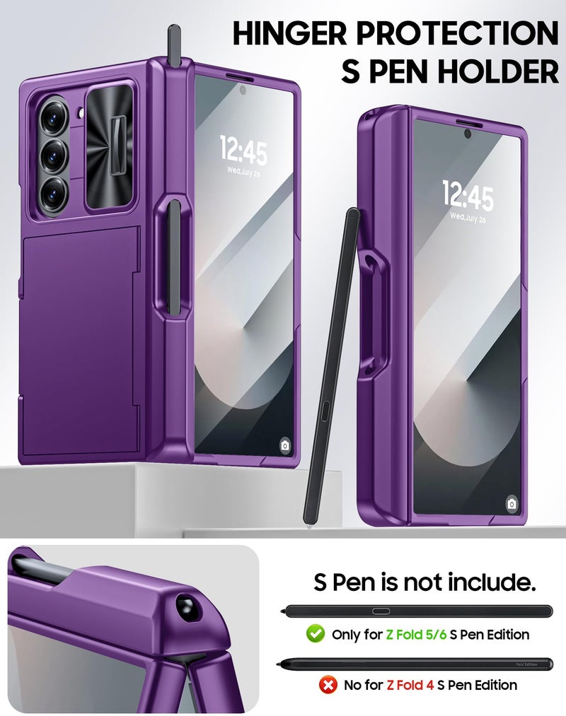 Vizvera for Samsung Galaxy Z Fold 6 Case RFID Wallet with Cards Holder [S Pen Holder] [Camera Cover] Shockproof Silicone Protective Phone Case for Z Fold 6 2024-Purple - Image 5