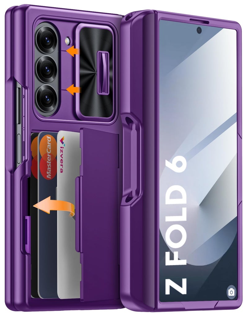 Vizvera for Samsung Galaxy Z Fold 6 Case RFID Wallet with Cards Holder [S Pen Holder] [Camera Cover] Shockproof Silicone Protective Phone Case for Z Fold 6 2024-Purple - Image 1
