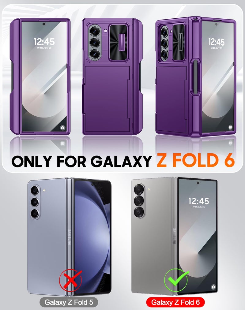 Vizvera for Samsung Galaxy Z Fold 6 Case RFID Wallet with Cards Holder [S Pen Holder] [Camera Cover] Shockproof Silicone Protective Phone Case for Z Fold 6 2024-Purple - Image 2