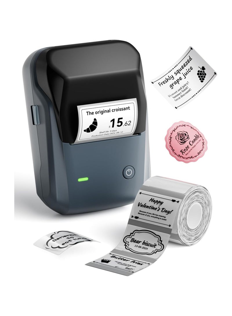 Barcode Label Printer B1 Inkless Label Maker with Tape, Bluetooth Sticker Printer 2 Inch for Food Baking Office Organisation Small Business Label Printer, Blue - Image 1
