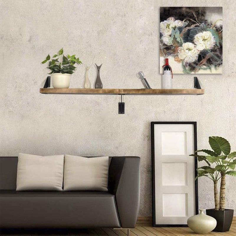 FOYO Iron 6 inch Shelf Brackets Flat Angle Curved Black Floating Industrial Shelves Support Brackets, Set of 2 - Image 4