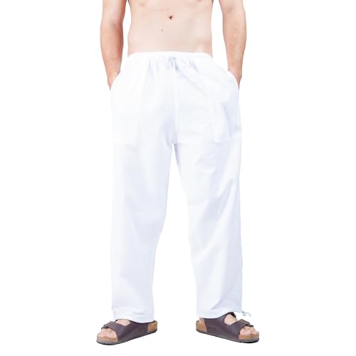 CandyHusky Baggy Sweatpants Men Cotton, Drawstring Lounge Pants, Relaxed Fit, Ideal for Comfort White 2XL - Image 1