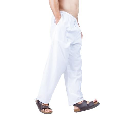 CandyHusky Baggy Sweatpants Men Cotton, Drawstring Lounge Pants, Relaxed Fit, Ideal for Comfort White 2XL - Image 2