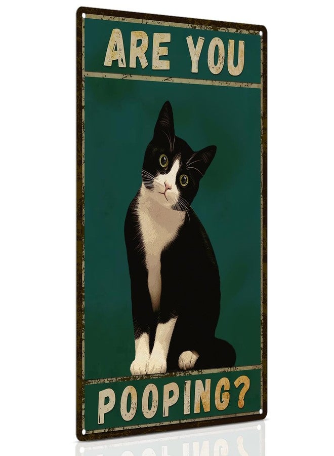 ALKB Funny Bathroom Signs Tuxedo Cat Wall Decor 8x12 Inch - Are You Pooping - Vintage Wall Art Black Cat Sign for Bathroom Decorations - Image 1