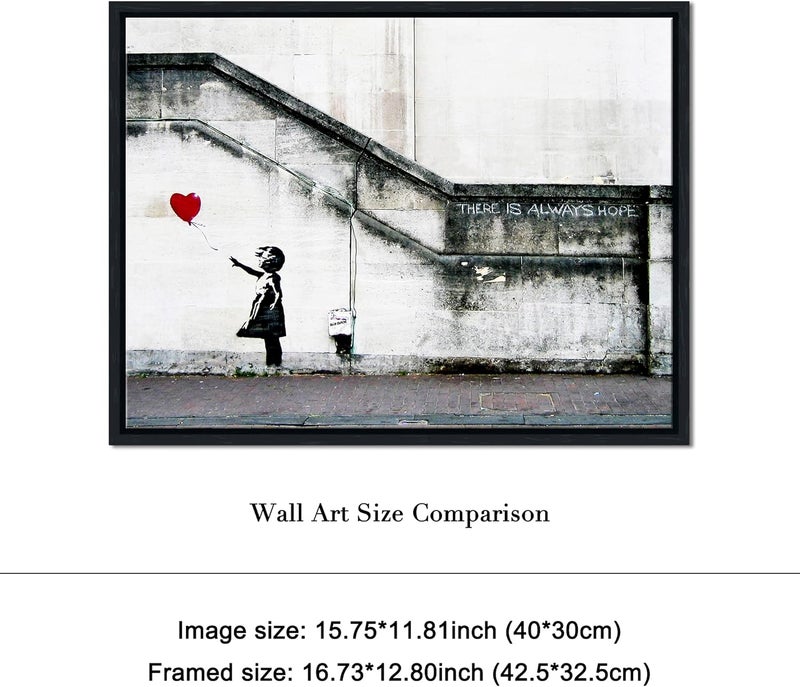 Pyradecor Black Framed Banksy Grafitti Girl with Red Balloon Grey Love Pictures Paintings Canvas Prints Artwork - Image 5
