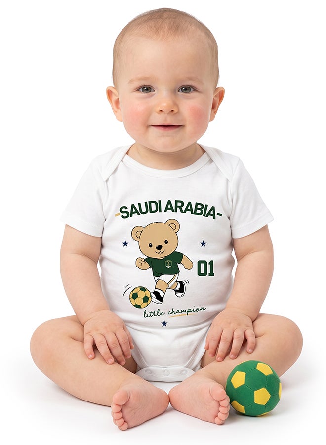 Nurtur FIFA Saudi Arabia Football Printed Unisex Baby Onesie, Little Champion Teddy Graphic, Soft Cotton Infant Bodysuit - White - Image 3