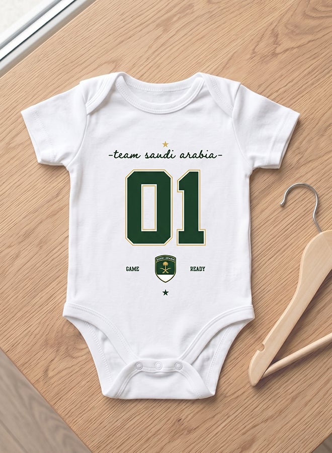Nurtur FIFA Saudi Arabia Football Printed Unisex Baby Onesie, Little Champion Teddy Graphic, Soft Cotton Infant Bodysuit - White - Image 2
