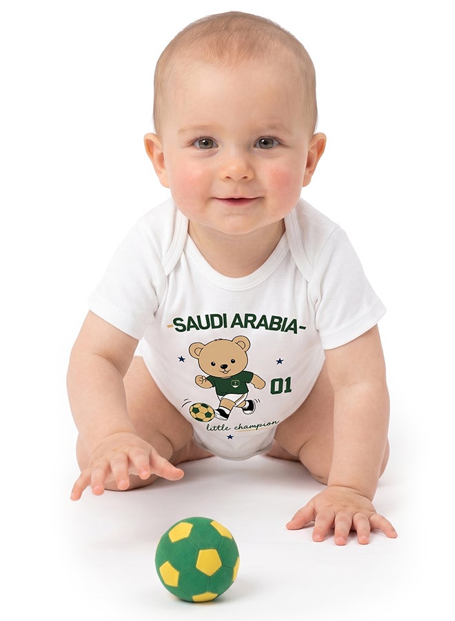 Nurtur FIFA Saudi Arabia Football Printed Unisex Baby Onesie, Little Champion Teddy Graphic, Soft Cotton Infant Bodysuit - White - Image 5