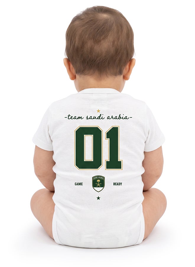 Nurtur FIFA Saudi Arabia Football Printed Unisex Baby Onesie, Little Champion Teddy Graphic, Soft Cotton Infant Bodysuit - White - Image 4