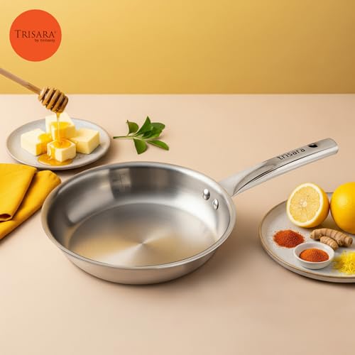 Trisara Triply Stainless Steel 20 cm Fry Pan | 1000 ml | Induction Friendly | Riveted Handles | 3-Layer Durable Cookware for Even Heating - Image 5
