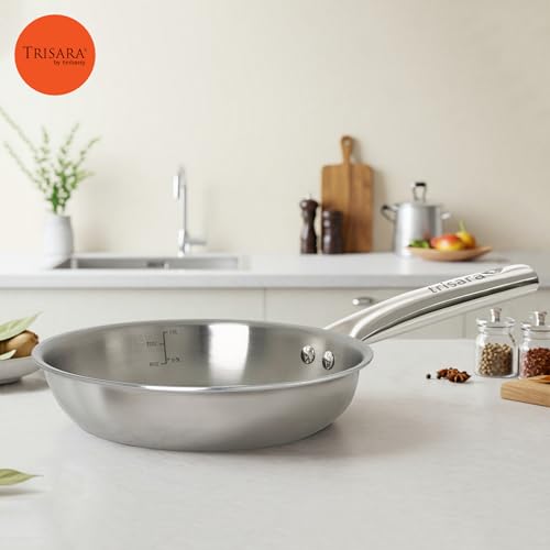 Trisara Triply Stainless Steel 20 cm Fry Pan | 1000 ml | Induction Friendly | Riveted Handles | 3-Layer Durable Cookware for Even Heating - Image 3